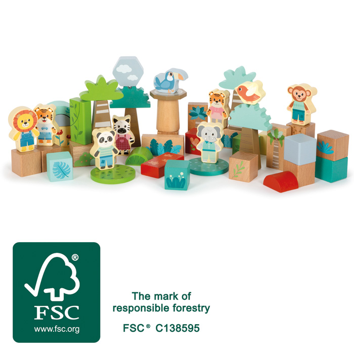 E-shop Drevené stavebné kocky Jungle Friends 50 ks