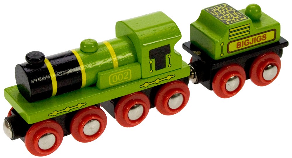 E-shop Bigjigs Rail Drevené vláčiky - Veľká zelená lokomotíva s tendrom