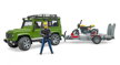 Bruder 2589 Land Rover Defender s vlekom, motorkou a vodičom, 2 hračky pre deti