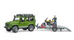 Bruder 2589 Land Rover Defender s vlekom, motorkou a vodičom, 5 hračky pre deti