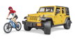 Bruder 2543 Jeep Wrangler Rubicon s bicyklom a cyklistom, 4 hračky pre deti
