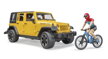 Bruder 2543 Jeep Wrangler Rubicon s bicyklom a cyklistom, 5 hračky pre deti