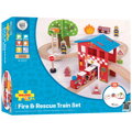 Hračka Bigjigs Rail Drevená vláčikodráha - Hasičská stanica 39 ks, 10177
