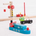 Hračka Bigjigs Rail Drevené vláčiky - Kontajnerové prekladisko, 5151