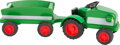Drevený traktor s prívesom zelený