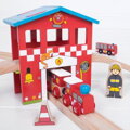 Hračka Bigjigs Rail Drevená vláčikodráha - Hasičská stanica 39 ks, 7741
