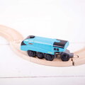Hračka Bigjigs Rail Drevené vláčiky - Elektrická lokomotíva modrá Mallard, 9350