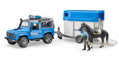 Bruder 2588 Policajný Land Rover s prívesom, koňom a policajtom, 3 hračky pre deti