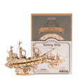 Hračka RoboTime Drevené 3D puzzle Vojenská plachetnica 118 ks, 4