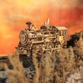 RoboTime Drevené 3D mechanické puzzle Parná lokomotíva, 2 hračky pre deti