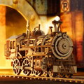 RoboTime Drevené 3D mechanické puzzle Parná lokomotíva, 1 hračky pre deti