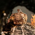Hračka RoboTime Drevené 3D mechanické puzzle Parná lokomotíva 349 ks, 3