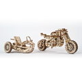 Ugears 3D mechanické puzzle - UGR-10 Motorka Scrambler s vozíkom 380 ks, 13, hračky