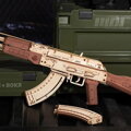 Hračka RoboTime 3D drevené mechanické puzzle Útočná puška AK-47, 6