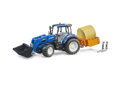 Bruder 2187 Traktor New Holland T5.120 s čelným nakladačom, korbou, vidlami a okrúhlym balíkom