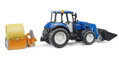 Bruder 2187 Traktor New Holland T5.120 s čelným nakladačom, korbou, vidlami a okrúhlym balíkom