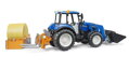 Bruder 2187 Traktor New Holland T5.120 s čelným nakladačom, korbou, vidlami a okrúhlym balíkom
