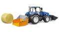 Bruder 2187 Traktor New Holland T5.120 s čelným nakladačom, korbou, vidlami a okrúhlym balíkom