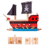 Bigjigs Rail Drevené vláčiky - Pirátska galéra, 4, hračky pre deti
