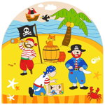 Bigjigs Toys Drevené viacvrstvové puzzle Pirátska loď, 2, hračky pre deti
