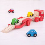 Bigjigs Toys Drevený kamión s autami, 5, hračky pre deti