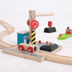 Bigjigs Rail Drevené vláčiky - Uhoľný prístav so žeriavom, 6, hračky pre deti