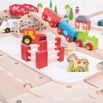 Bigjigs Rail Drevená vláčikodráha s vidieckou cestou 80 ks, 7, hračky pre deti