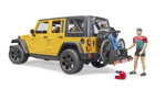 Bruder 2543 Jeep Wrangler Rubicon s bicyklom a cyklistom, 2 hračky pre deti