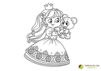 Princezná s plyšákom - omaľovanka na vytlačenie