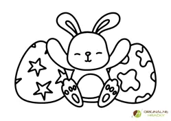 Omaľovánka na vytlačenie Veľkonočný zajac s kraslicami