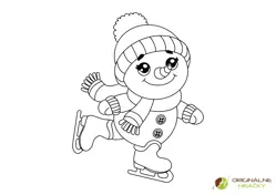 Omaľovánka pre deti Snehuliak na korčuliach