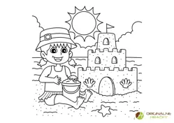 Omaľovánka pre deti Staviame hrad z piesku