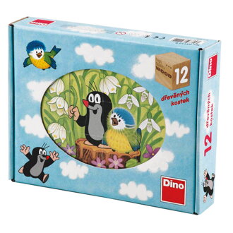Dino Drevené obrázkové kocky - Kubus 12 Krtko a vtáčik