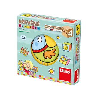 Dino Drevené obrázkové kocky pre najmenšie deti 4 ks