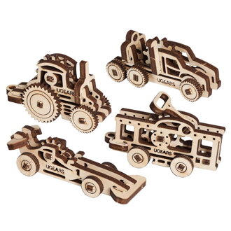 Ugears 3D mechanické puzzle - Mechanické prívesky Vozidlá 4 ks