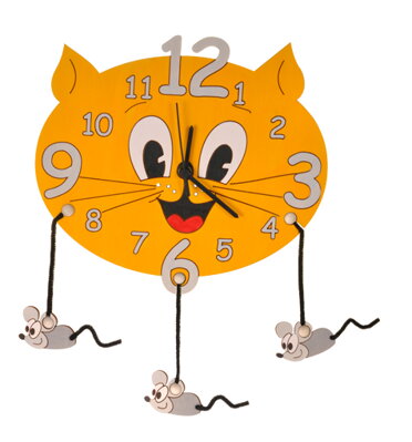 DoDo Detské drevené hodiny - Mačka s myškami HKMŽ