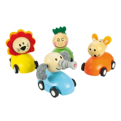 Bigjigs Toys Farebné drevené auto so zvieratkami 1 ks