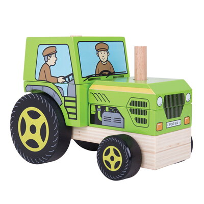 Bigjigs Toys Drevený traktor na nasadzovanie 