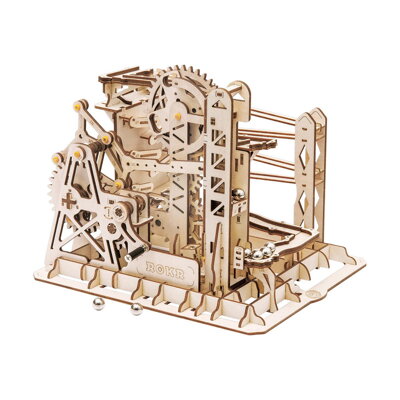 RoboTime Drevené 3D mechanické puzzle Guľôčková dráha Kaskáda 219 ks