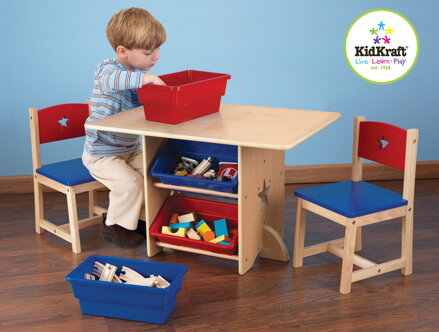 KidKraft Stôl Star s dvoma stoličkami a boxmi