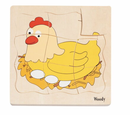 Woody drevené Puzzle na doske Vývoj sliepky