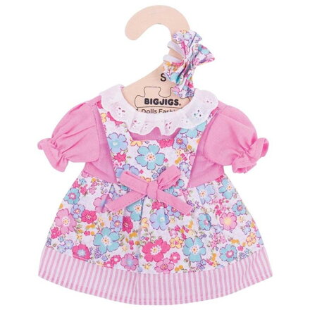 Bigjigs Toys Ružové kvetinové šaty pre bábiku 28 cm