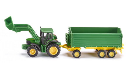 SIKU Farmer - John Deere s čelným nakladačom a prívesom, 1:87