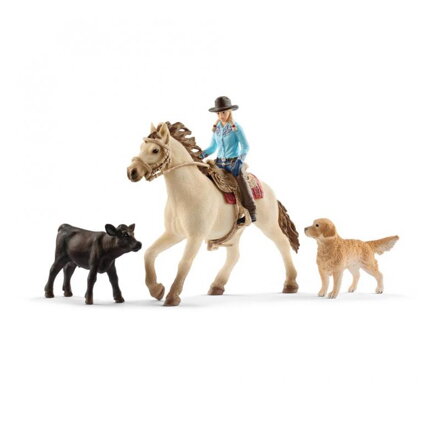 Schleich set westernová jazdkyňa so zvieratkami