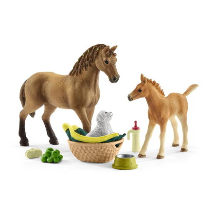 Schleich set žriebä a Quarter kôň so šteniatkom a príslušenstvom