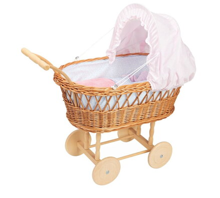 Petitcollin Prútený kočík modro-ružové kvety