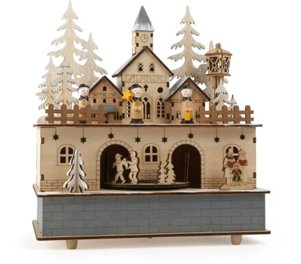 Drevená hracia skrinka so svetlom Zimná dedina