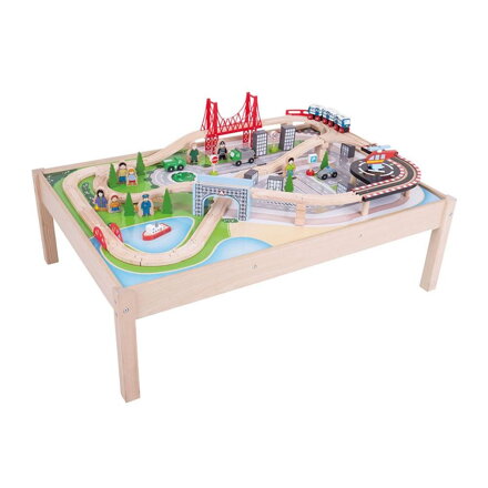 Bigjigs Rail Drevená vláčikodráha so stolom - Mesto 59 ks