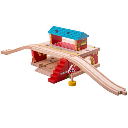 Bigjigs Rail Drevené autodráhy - Stanica nad cestou