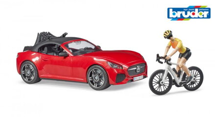 Bruder 3485 Kabriolet červený s bicyklom a cyklistom